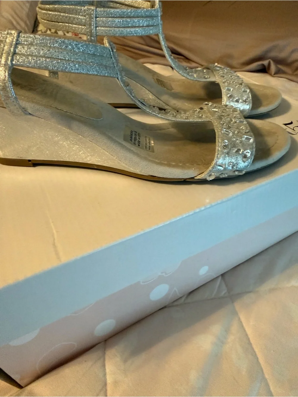 East 5th Silver Jeweled Wedge Sandals